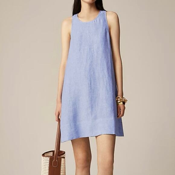 J.Crew Maxine Button Back Linen Dress French Blue Size Large NWT